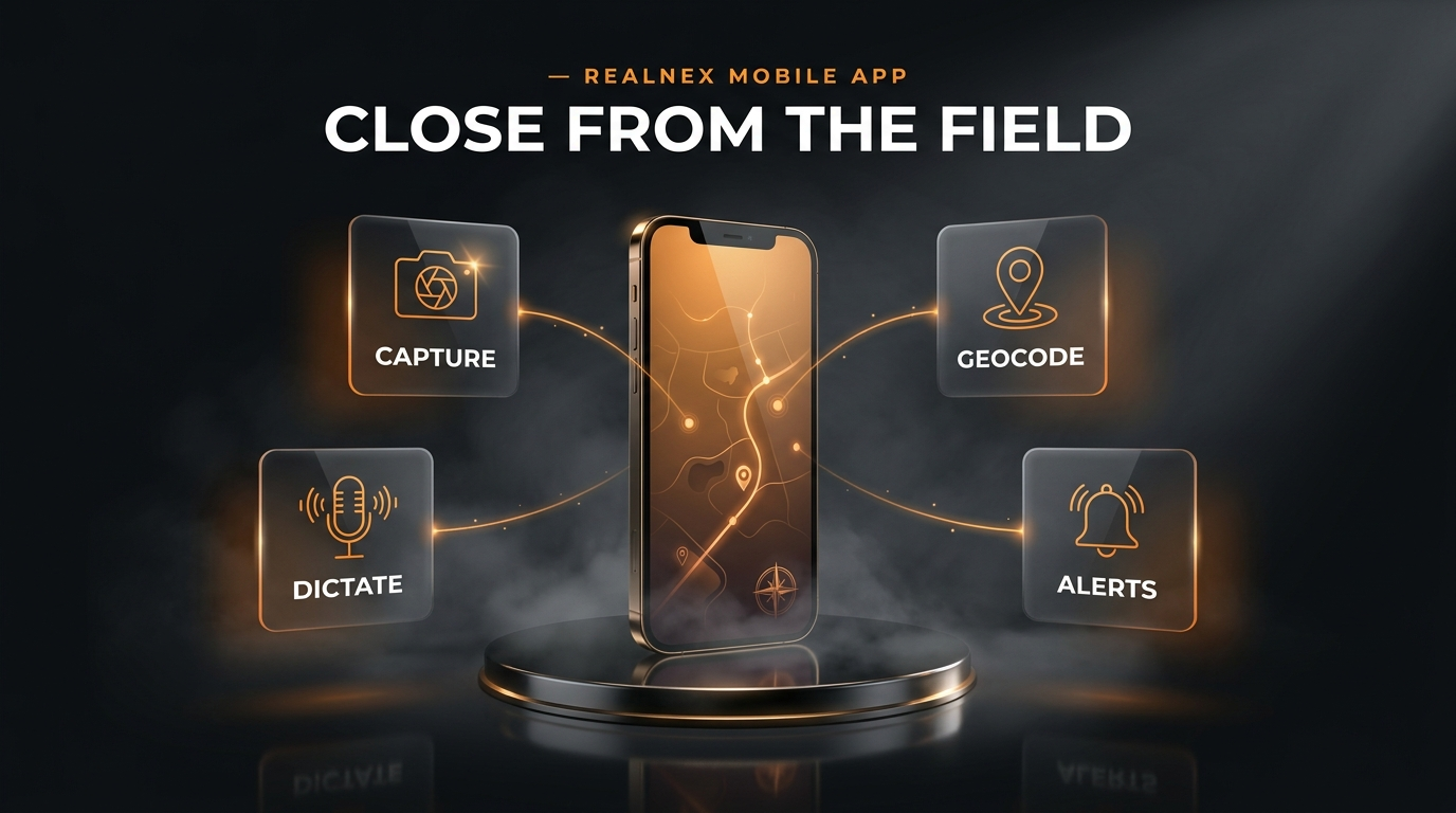 RealNex Mobile App field workflow infographic